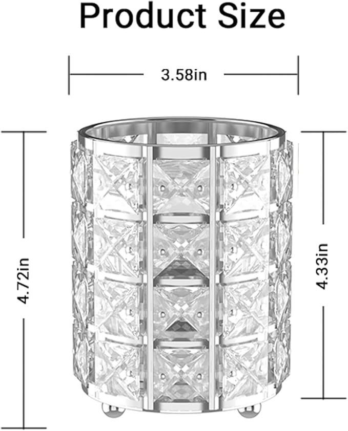 LUGUNU Makeup Brush Holder with Golden Silver Crystal Bling ?€? Elegant Vanity Organizer for Brushes, Pens & Pencils, Ideal for Bathroom or Office Countertop(2Pack)