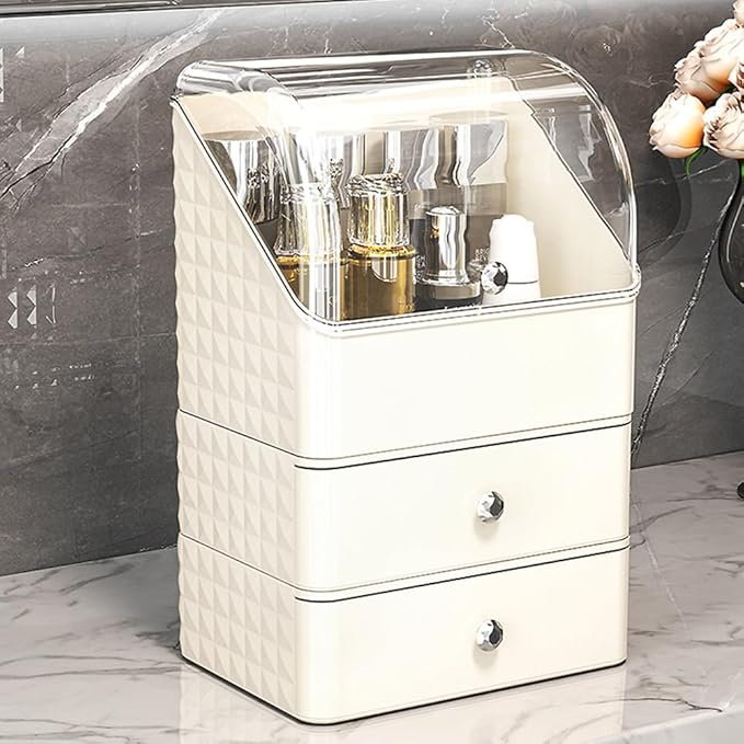 Large Clear Cosmetic Makeup Organizer with Lid, Desktop Cosmetics Box Tabletop Cosmetics Holder, Dresser Top Organizer Case for Cosmetics, Lotion, Beauty Product
