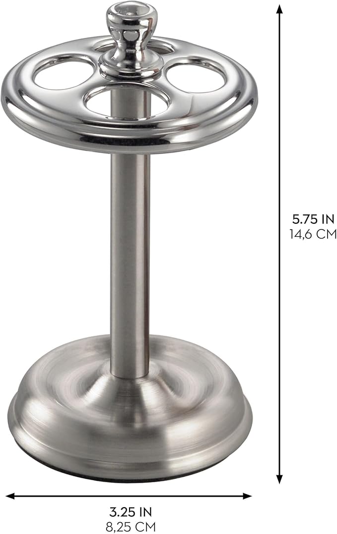 iDesign Steel Divided Toothbrush Holder Stand, The York Collection – Four Divided Compartments, 3.25” x 3.25” x 5.75”, Brushed Nickel & Polished Chrome