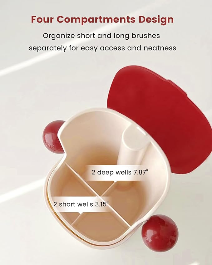 Karmiir Automatic Makeup Brush Organizer with Dustproof Cover & 4 Compartments Automatic Lifting Makeup Brush Holder Long and Short Separation Storage