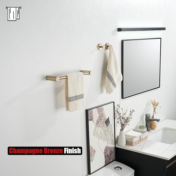 JQK Towel Bar Champagne Bronze, 14.5 Inch 304 Stainless Steel Thicken 0.8mm Towel Rack Bathroom Wall Mount, Useable Length 12 Inch, TB610L12-CB