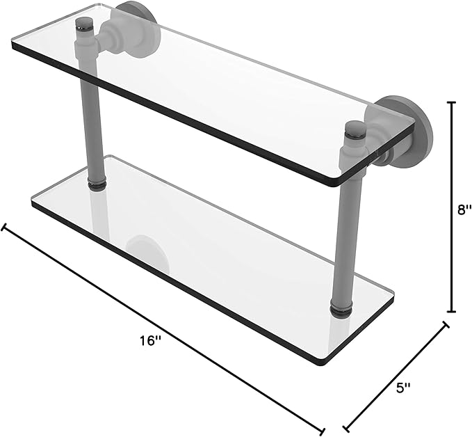 Allied Brass WS-2/16-GYM Washington Square Collection 16 Inch Two Tiered Glass Shelf, Matte Gray