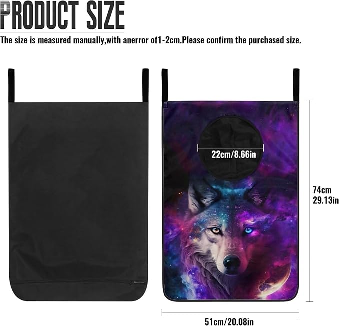ZOUTAIRONG Cool Galaxy Wolf Hanging Hamper for Dirty Clothes Over the Door Laundry Hamper Laundry Basket Hanging Shelf Closet Storage Organizer Hamper Laundry Bag for Bedroom Purple