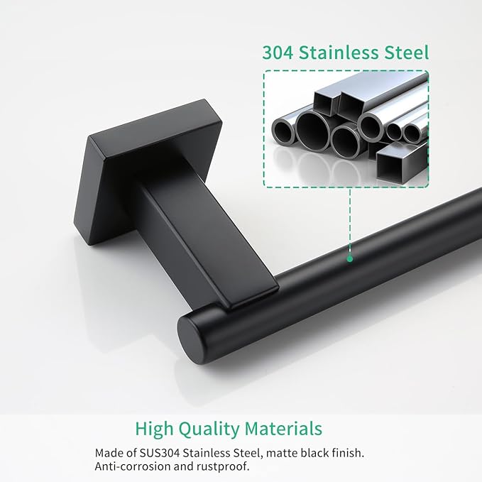 Miyili 36-Inch Matte Black Towel Bar SUS 304 Stainless Steel Towel Holder for Bathroom or Kitchen Wall Mount, A02B90A