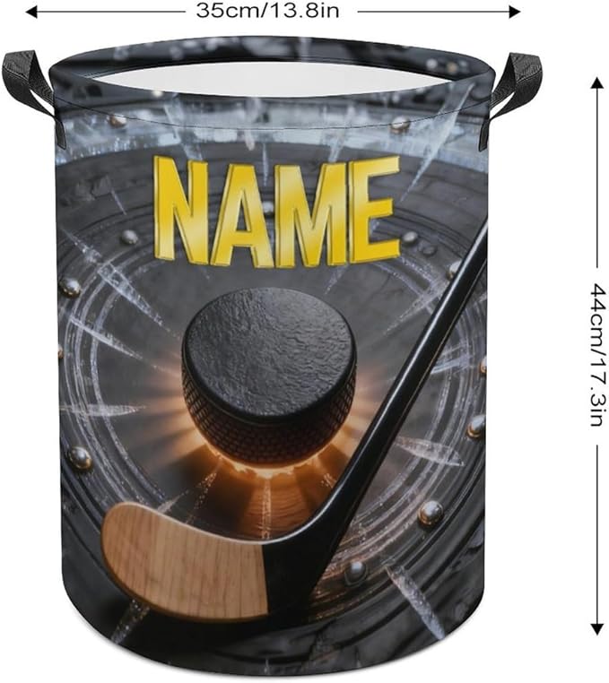 Personalized Ice Hockey Laundry Hamper Custom Name Funny Dirty Clothes Laundry Basket Portable Storage Basket For Home Bathroom Family Hockey Lovers Xmas Birthday (style 19)