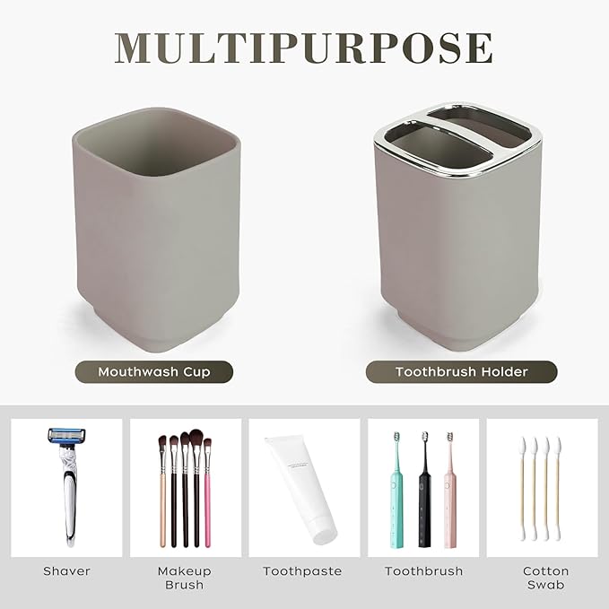 4Pack Bathroom Accessories Set, Bohemian Bathroom Sink Set, Contain Soap Dispenser, Toothbrush Holder, Soap Dish & Mouthwash Cup,Square soap and Toothbrush Holder Set