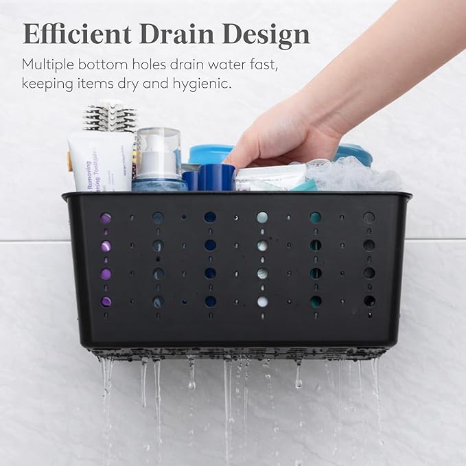 Lifewit Shower Caddy Portable, Cleaning Supplies Caddy Organizer with Handle and Adjustable Dividers, Plastic Shower Basket for Dorm Room Essentials, College, Bathroom, Black, 1 Pack