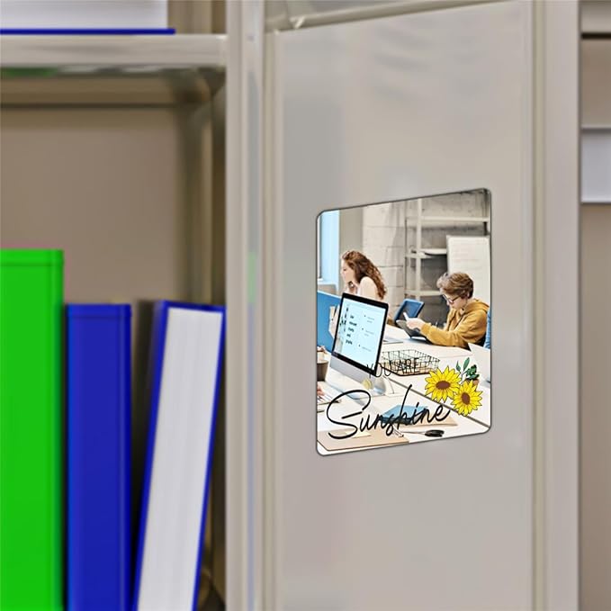 Magnetic Locker Mirror, Sunflower Decor Acrylic Mirror Magnetic Decorative Mirror, Personal Makeup Mirror Floral Magnetic Mirror for School Locker Refrigerator Office Bedroom Home Decor (Rectangular)