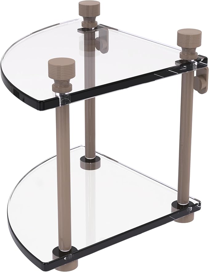 Allied Brass FT-3-SHB Foxtrot Collection Two Tier Corner Glass Shelf, Shaded Beige