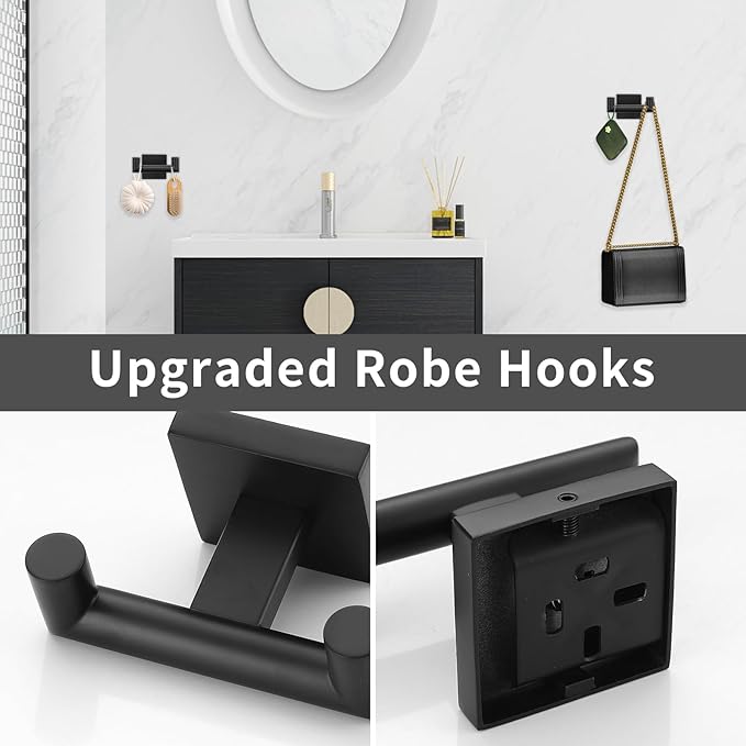 Matte Black Towel Bar Set, 5 Pieces Double Dase Toilet Paper Holder Bathroom Hardware Set, 23.6 Inch Stainless Steel Towel Racks for Bathroom Wall Mounted