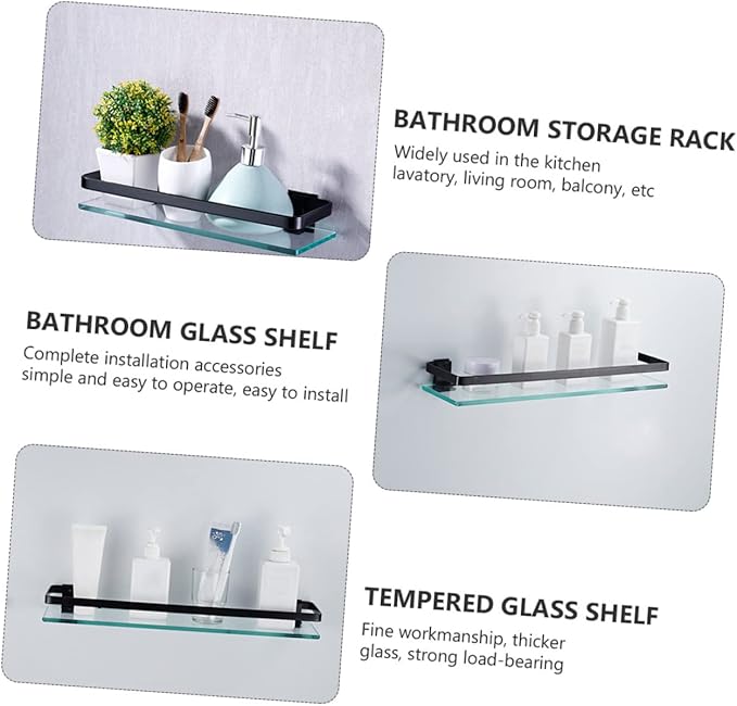 1pc Single Tempered Glass Bathroom Shelf Wall Mounted Storage Rack for Organizing Toiletries Cosmetics Stylish Design Easy to Install Compact
