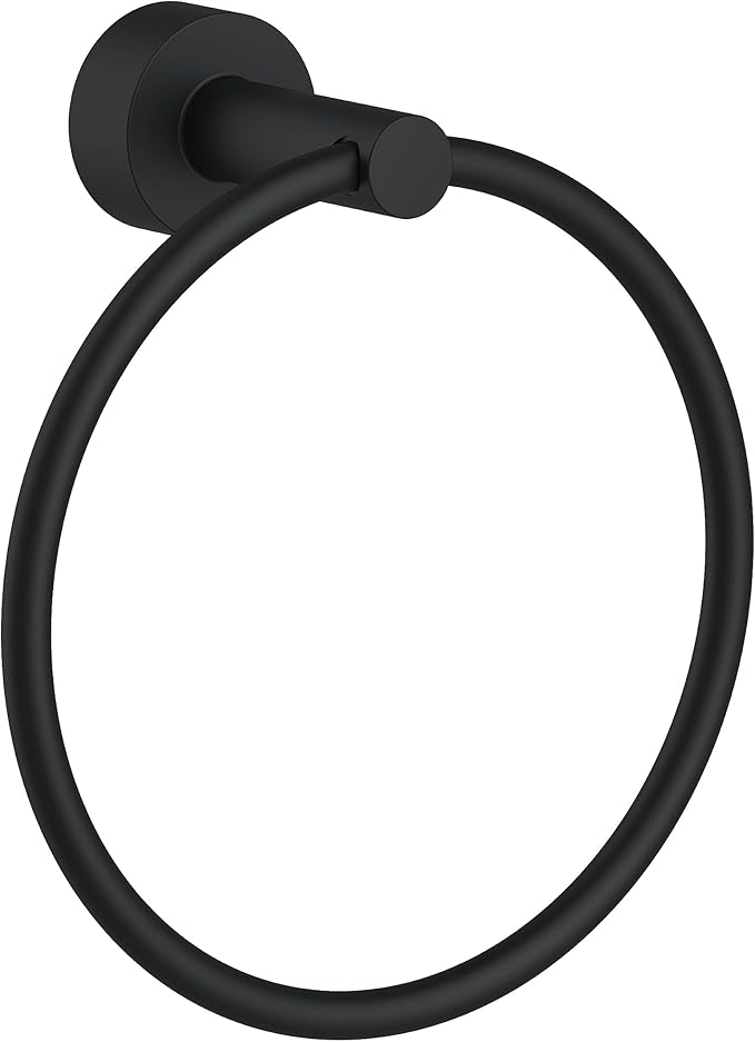 Gerber Parma Wall Mounted Towel Holder, Modern Style Round Towel Holder Ring for Bathroom (Satin Black)