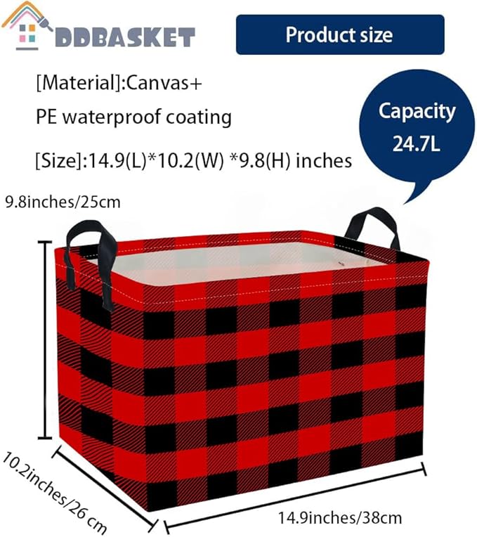 Rectangular Kids Baskets Red grid Basket Cute Storage Bins Organizer Box Boys Room Decor for Home.(Red grid)