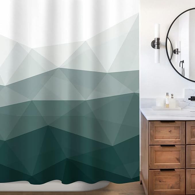 Sunlit Designer Extra Long Shower Curtain, Popular Shower Curtain, Ombre Dark Green Fabric Shower Curtains for Bathroom Decor, Contemporary Bathroom Curtains