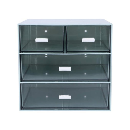4 Drawer Acrylic Jewelry and Makeup Organizer Desktop Storage Box Display Box Great for Lipstick, Nail Polish, Jewelry and More (Blue)