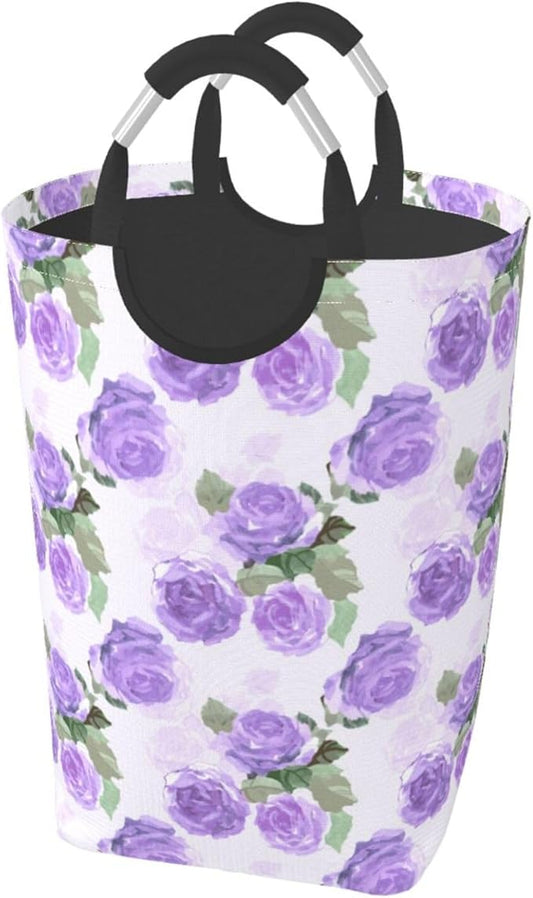 Floral Laundry Basket Flowers Foldable Laundry Hamper Vintage Collapsible Laundry Baskets with Handles Clothes Hamper Laundry Tote Bag for Dorm Family Storage Bin 50L