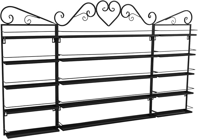 5 Tiers Wall-Mounted Nail Polish Storage Racks 3 Pcs Metal Nail Polish Shelf Nail Polish Holder Cosmetic Display Rack for Home Bathroom Beauty Salons,47.63 * 2.56 * 27.95 in (Black)