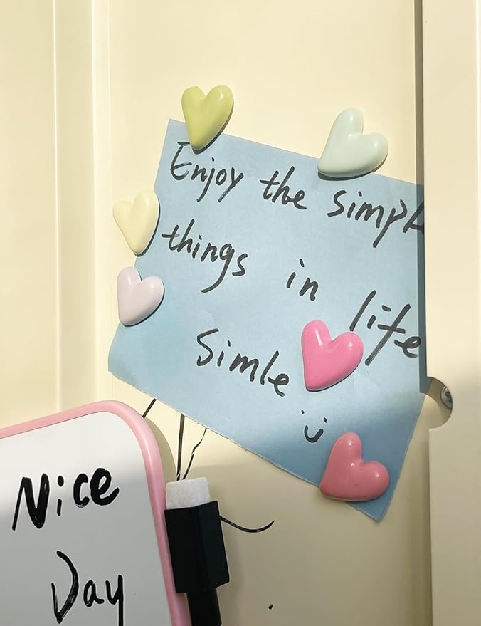 Magnetic Locker Mirror with 6 Heart Magnets, 6.9"x7.3" Heart Magnetic Mirror for School Locker, Locker Accessories Magnetic Makeup Mirror for Girls Bathroom Fridge Office Cabinet Gym Locker (Pink)