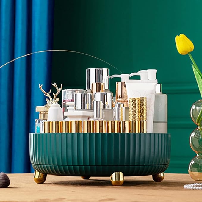 Makeup Perfume Organizer, Round Large Capacity 360 Degree Rotating Makeup Brush Holder Cosmetic Desk Storage Lotions Display Case for Countertop Dresser Bedroom Bathroom Decor