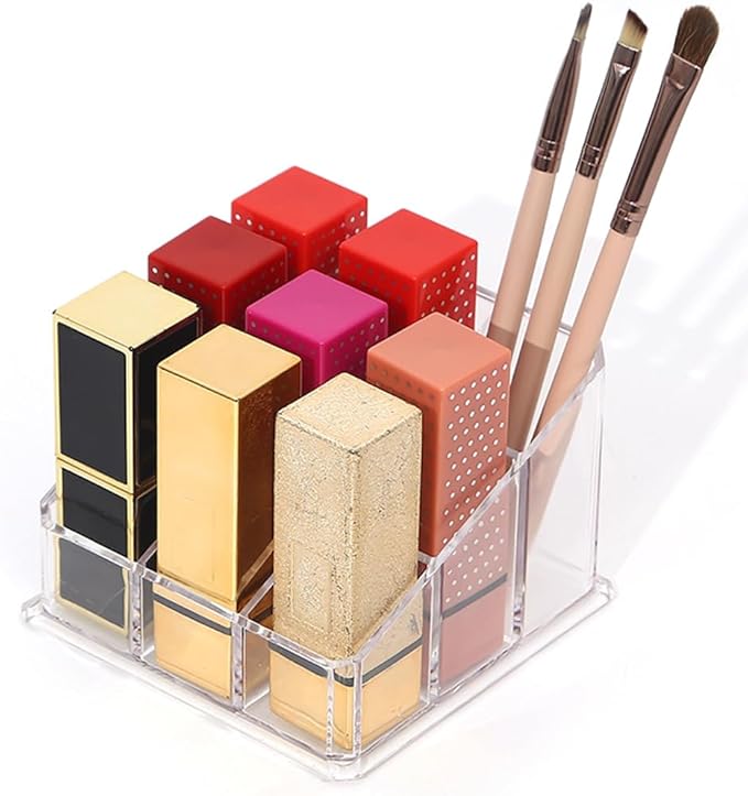 Lipstick Organizer and Storage, 9 Slots Clear Case Display Rack Holder (QX152)