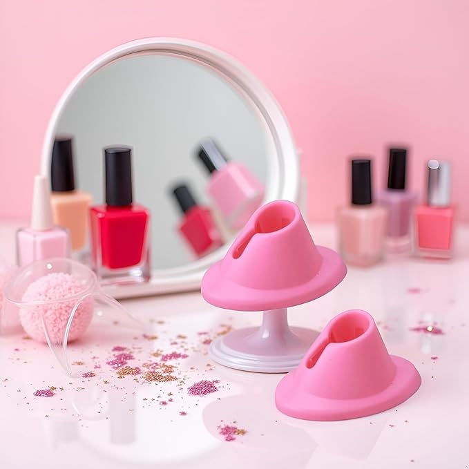 2Pcs Pink Nail Polish Bottle Holder Soft Rubber Nail Polish Bottle Holder Anti-Spill Nail Polish Stand Display Manicure Tools Nail Art Polish