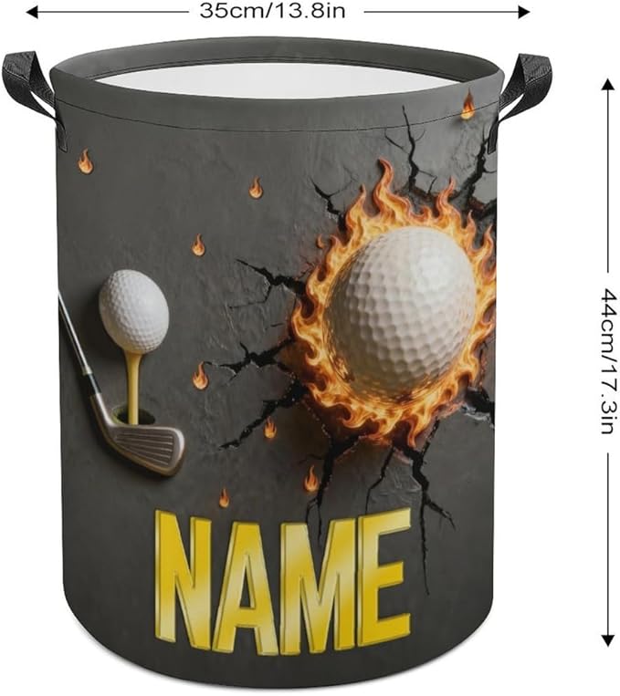 Personalized Golf Ball Laundry Hamper Custom Name Funny Dirty Clothes Laundry Basket Portable Storage Basket For Home Bathroom Family Golf Lovers Xmas Birthday (style 11)