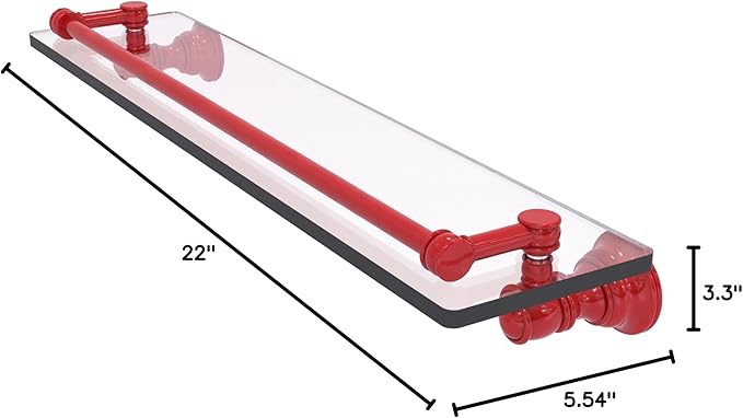 Allied Brass CL-1-22-GAL-FER Carolina Collection 22 Inch Glass Shelf with Gallery Rail, Fire Engine Red