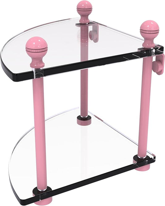 Allied Brass MA-3-PNK Mambo Collection 2 Tier Corner Glass Shelf, Pink