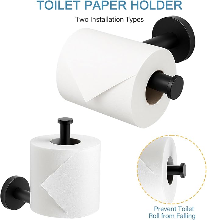 Matte Black 24in Bathroom Hardware Set, Stainless Steel Towel Bar Set, Bathroom Accessories Set Wall Mounted, Towel Racks for Bathroom, Towel Bar, Towel Ring, Robe Towel Hooks, Toilet Paper Holder