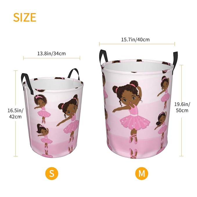 Cute African Black Girl Round Laundry Hamper Storage Basket Toys Clothes Organizer Bin For Home Bathroom Bedroom Dorm Nursery, 38l