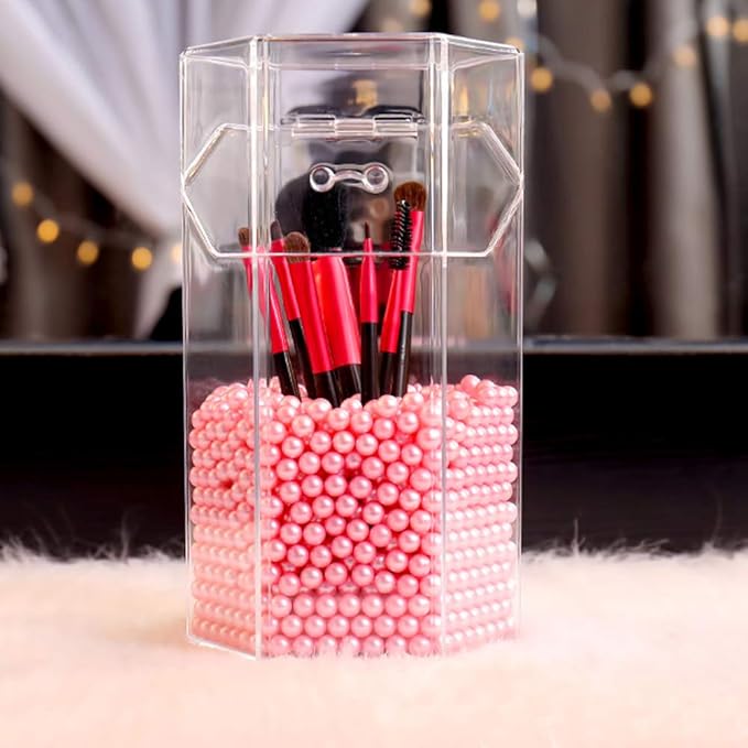 Makeup Beads for Brushes, Art Faux Pearls, 1500 Piece Round Pink Pearl Beads to Hold Makeup Brush, Lipstick, Mascara, Eyeliner, 8mm