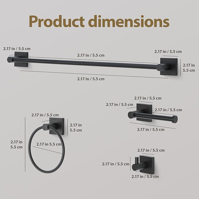 Bathroom Accessories Set Matte Black Towel bar Set, 4 piece Towel Rack Set Towel bar for Bathroom wall Mounted Durable 24 inch Towel bar Robe Hook Towel Ring Toilet Paper Holder
