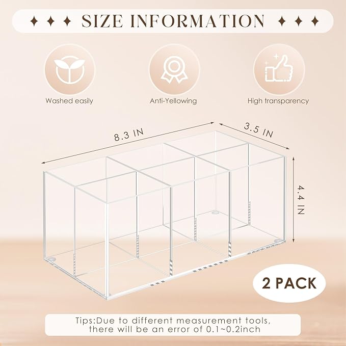 Zhehao 2 Pack Clear Acrylic Makeup Brush Holder Organizer, 6-slot Cosmetic Storage Organizer Pencil Holder for Vanity, Countertop & Desk, Transparent Makeup Brush Stand for Brushes, Lipsticks & Pens