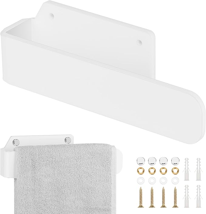 Cosmos Acrylic Hand Towel Holder Hand Towel Ring Self Adhesive and Wall Mounted Modern Hand Towel Bar Towel Hanger for Bathroom Kitchen Lavatory (Solid White)