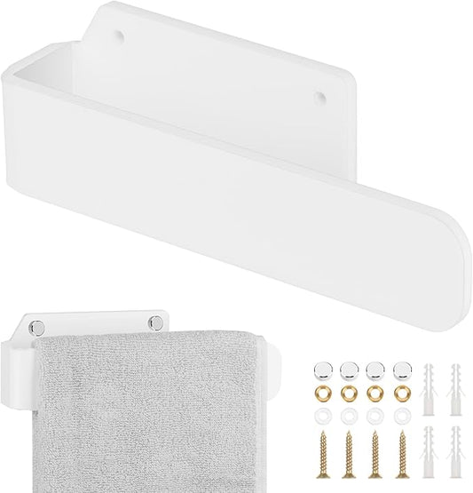 Cosmos Acrylic Hand Towel Holder Hand Towel Ring Self Adhesive and Wall Mounted Modern Hand Towel Bar Towel Hanger for Bathroom Kitchen Lavatory (Solid White)