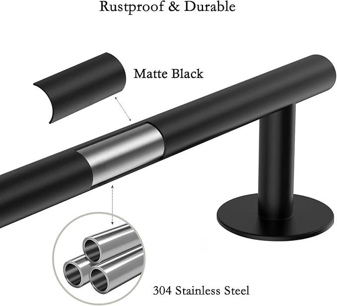 24 Inch Matte Black Towel Rack-Over The Door Towel Rack,Wall Mounted Towel Racks for Bathroom, Bathroom Towel Holder&Towel Bar,No Drill Easy istall bathroorm Furniture