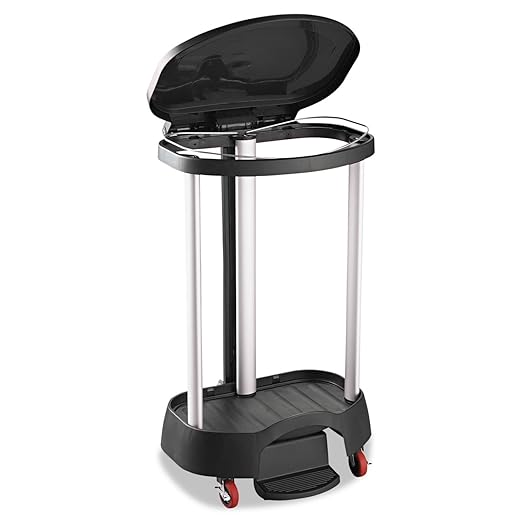 Rubbermaid Commercial Executive Series Step-On Linen Hamper/Laundry Basket with Front Locking Casters, 30 Gallon, Black, Hands Free Lid, for Hospitals/Medical Labs/Commercial Facilities