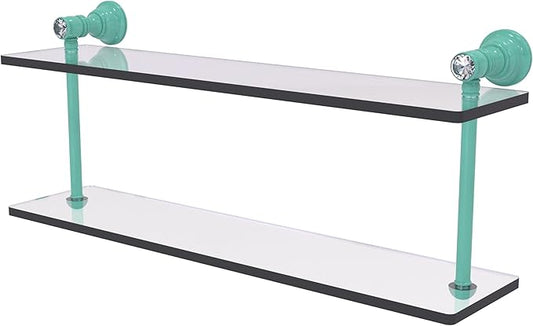 Allied Brass CC-2-22-SFG Carolina Crystal Collection 22 Inch Two Tiered Glass Shelf, Sea Foam Green