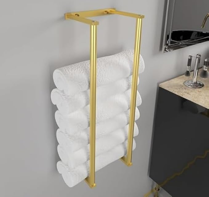 Bathroom Towel Storage Rack,28 Inch Stainless Steels Towel Racks for Bathroom, Wall Mounted Organizer and Storage Shelf for Bathroom,Brushed Gold