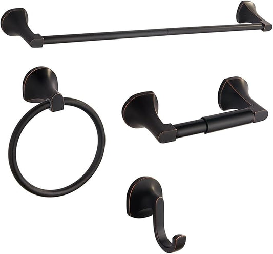 BGL 4 Piece ORB Bathroom Hardware Set - Wall Mounted Bathroom Accessories Set with Towel Bar, Towel Ring, Toilet Paper Holder, Robe Hook - Rustproof Bathroom Towel Bar Set