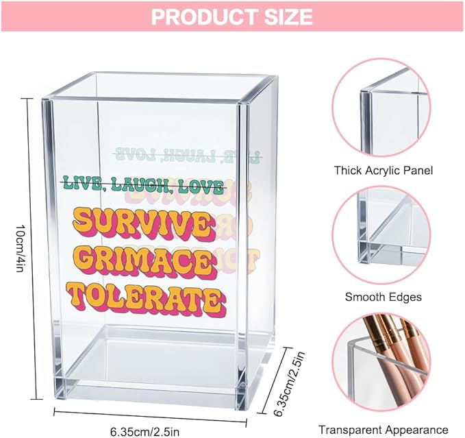 Live Laugh Love Funny Anti Cliche Acrylic Cosmetic Pencil Pen Holder Cup, Funny Sarcastic Desk Acrylic Brushes Storage Gifts for Woman Friend Colleague Boss Teacher, Daughter Graduation Gifts