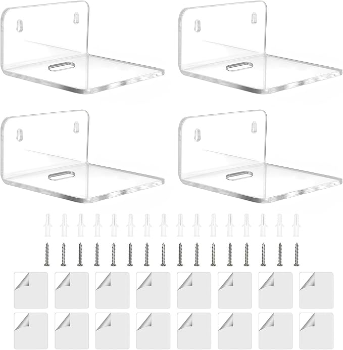 4 Pack Acrylic Shelves for Wall Decor, 4 Inch Window Plant Shelf-Acrylic Small Wall for Bathroom, Bedroom, Living Room, Office and Device Storage