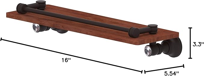 Allied Brass CC-1-16-GAL-IRW Carolina Crystal Collection 16 Inch Gallery Rail Wood Shelf, Oil Rubbed Bronze