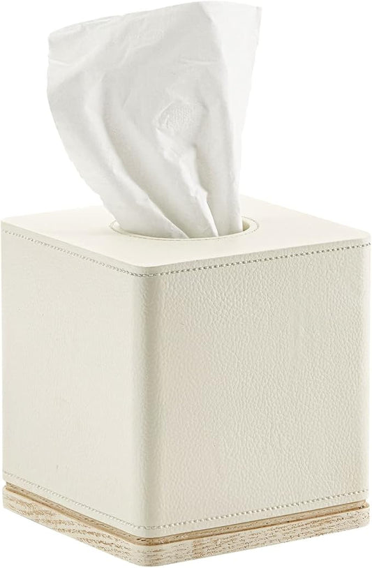 Tissue Box Cover Square Resin Tissue Holder for Home Decor,Hand Carved Beige Leather Cube Tissue Box Holder – 5.5 Inch Heavy Duty Luxury Tissue Box Case for Bathroom, Living Room, Office