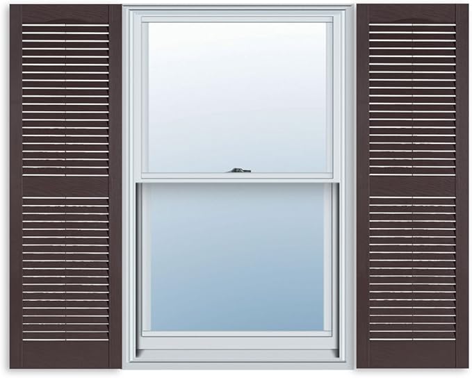 Exterior Solutions Standard Louver Exterior Vinyl Shutter, Sienna Brown (Pair), 15 Inch x 59 Inch