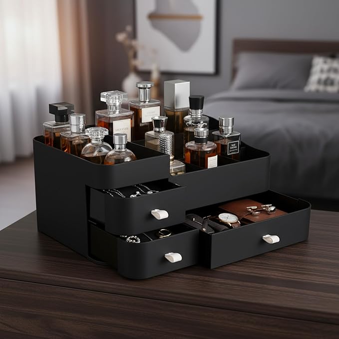 Cologne Organizer for Men, Perfume Organizer, Cologne Stand, Makeup Holder, Bathroom Counter Storage, Bathroom Decor, Gifts for Men, Black