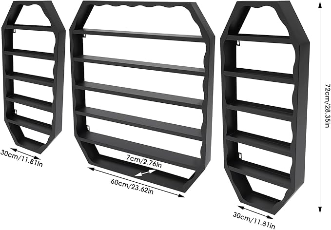 Wall-Mounted Nail Polish Rack, Set of 3 Octagonal Black Nail Polish Shelf Lipstick Perfume Cosmetic Display Shelf for Home Spa Nail Salon Shop