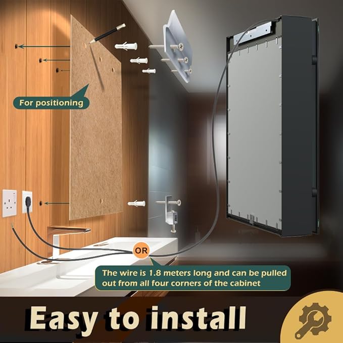 KWW LED Lighted Bathroom Medicine Cabinet with Backlit Panel, Sockets & USBs. Anti-Fog, Dimmable, 3 Color Light Makeup Mirror, Easy to Install, Wall Mounted (Inner Glow-Left hinge-20 * 28)