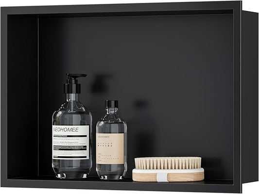 Neodrain Shower Niche, Insert Bathroom Storage Shower Shelf, Stainless Steel Recessed Wall Niche No Tiled Recessed Cabinet Waterproof for Shower Storage(Matte Black,18"x12")