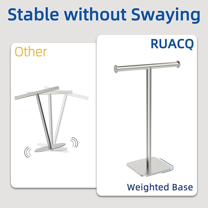 RUACQ Hand Towel Stand, 16" T-Shape Hand Towel Holder Stand for Bathroom, Kitchen and Countertop Towel Holder 304 Stainless Steel Hand Towel Rack with Weighted Base (Brushed Nickel)